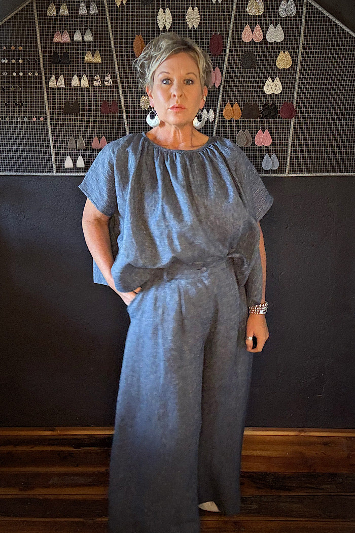 POPPY TOP - NAVY PINSTRIPE