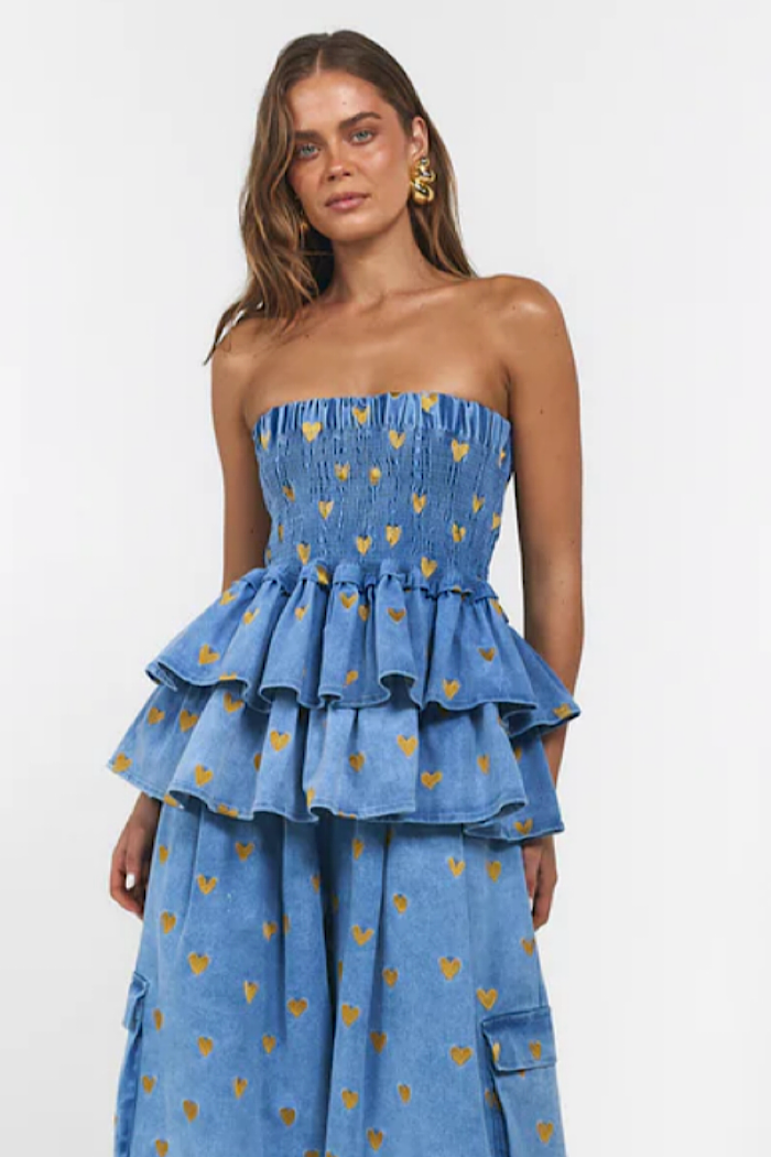 LA BOHEME GIRLS MIA MINI MULTI WEAR SKIRT/TOP DENIM HEARTS