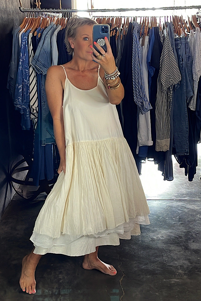 AMELIE SHORT TUTU SLIP DRESS - WARM WHITE
