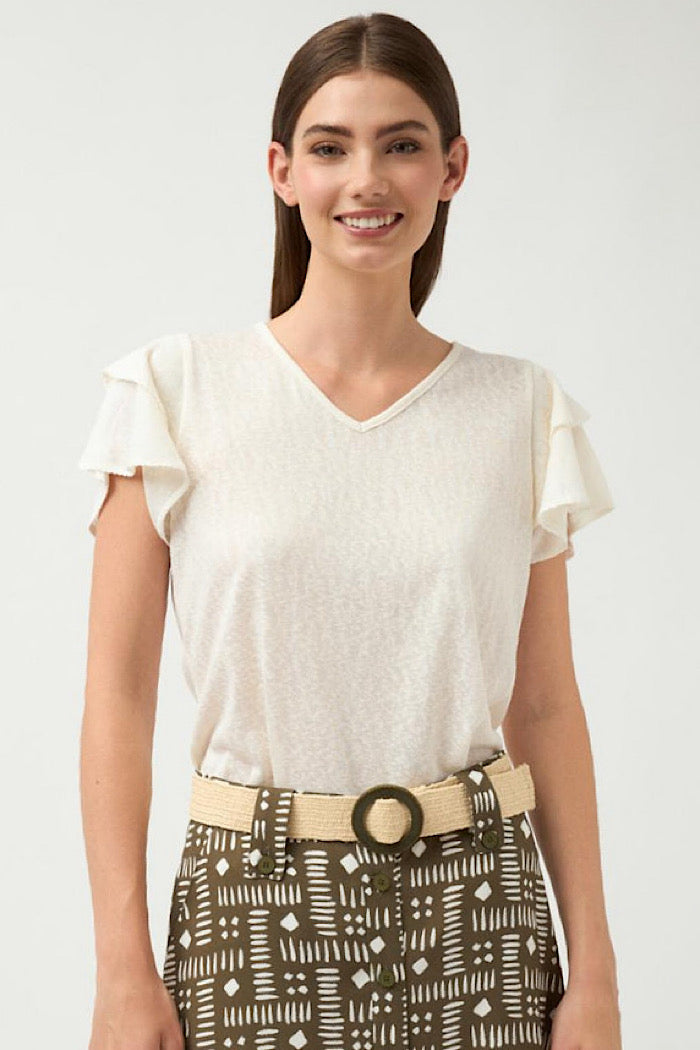 NORBERTA FLUTTER SLEEVE T-SHIRT - NATURAL