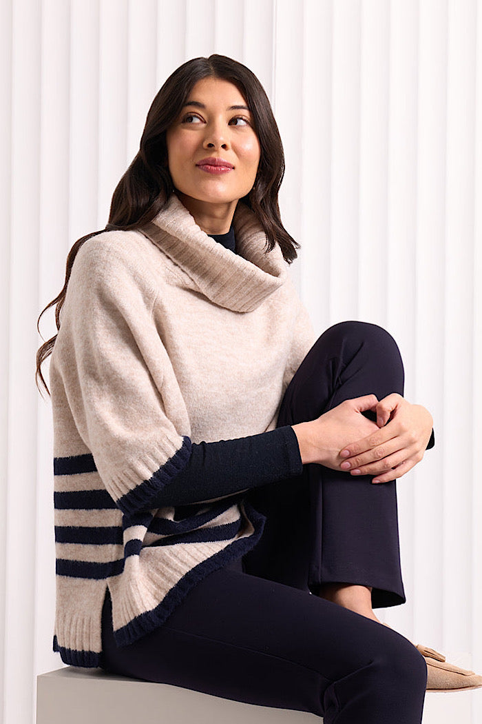 PLUS ONE POPOVER KNIT - OAT/MIDNIGHT