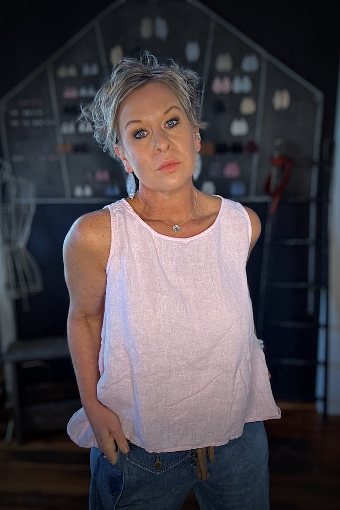TAJI LINEN TOP - PINK