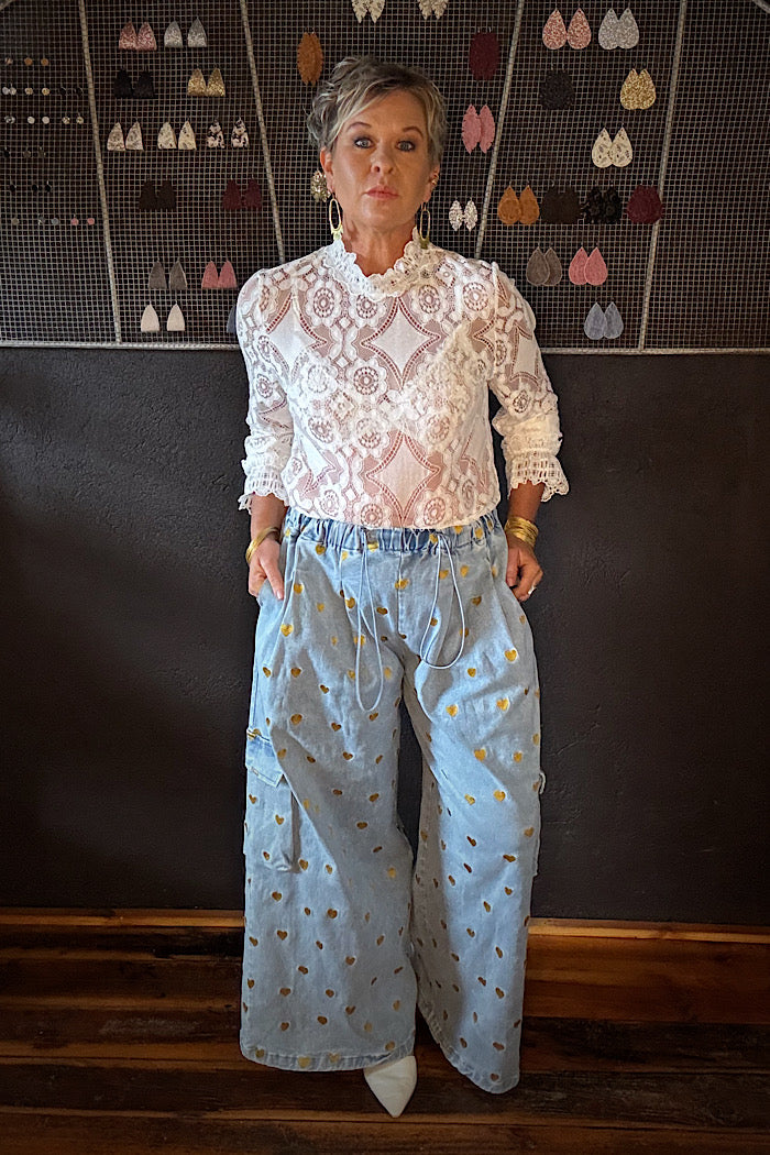 LA BOHEME GIRLS EZRA PANT DENIM HEARTS -