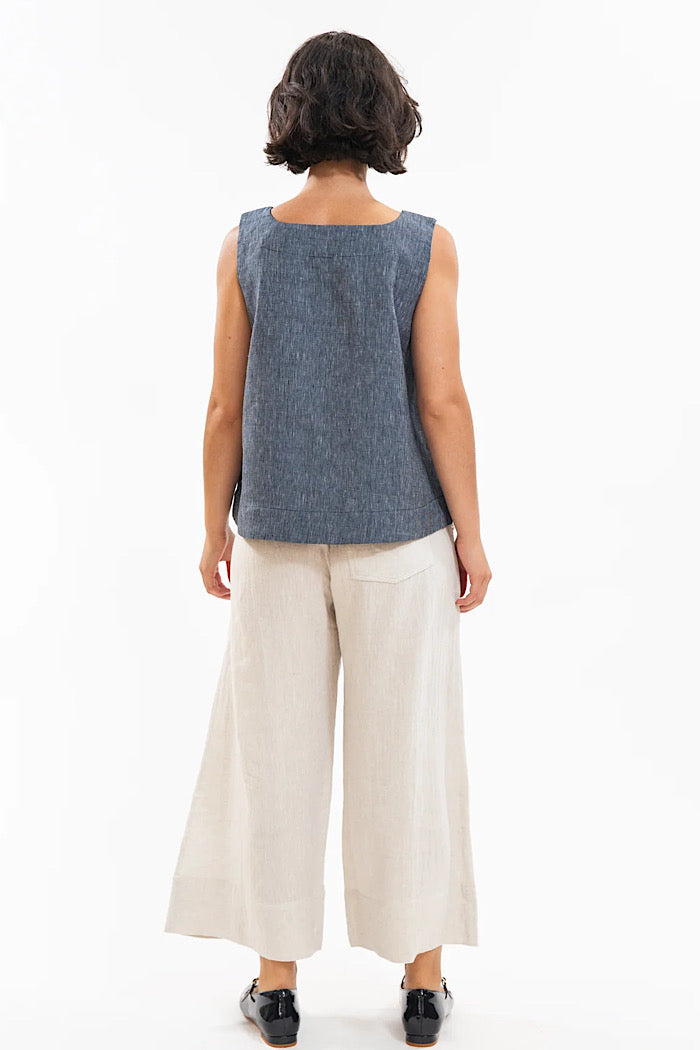 ELLIS SHELL TOP - NAVY PINSTRIPE