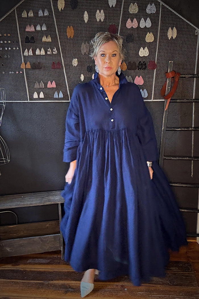EDITH LINEN DRESS - INDIGO