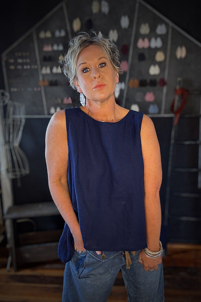 TAJI LINEN TOP - INDIGO