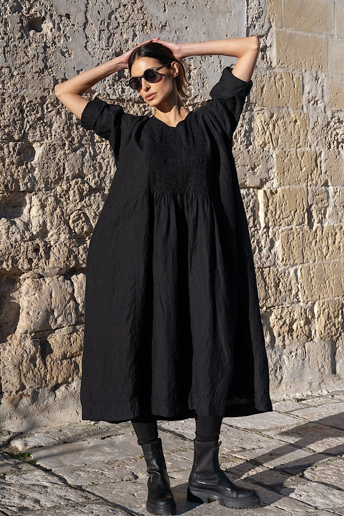 ANNABELLE LINEN DRESS - BLACK