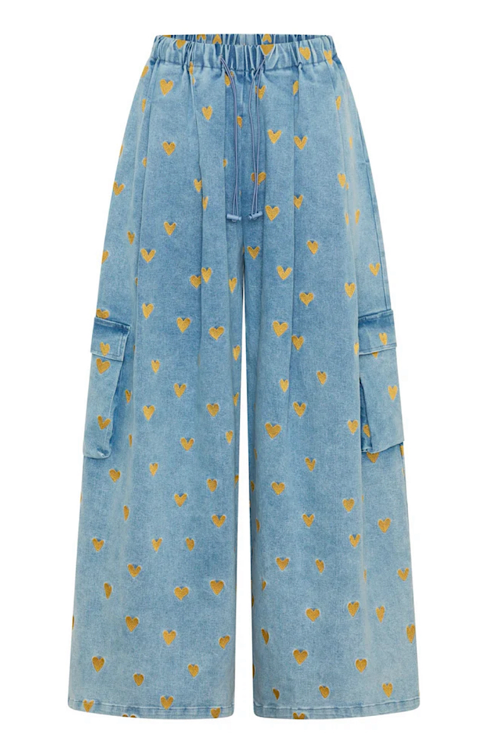 LA BOHEME GIRLS EZRA PANT DENIM HEARTS -