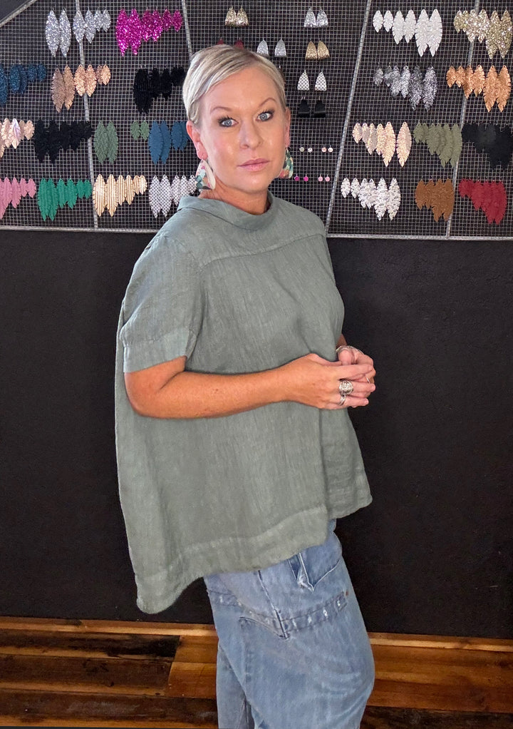 ADÉLINE LINEN SWING TOP - KHAKI