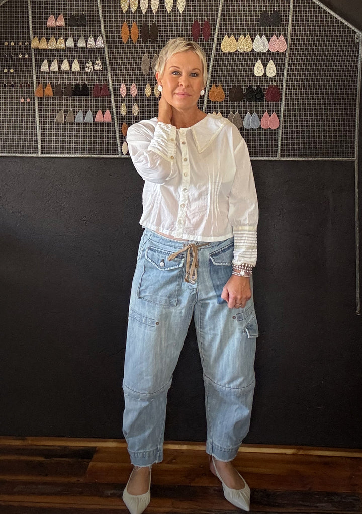 WEDNESDAY COTTON & LACE SHIRT  - WHITE WITH CREAM TRIM