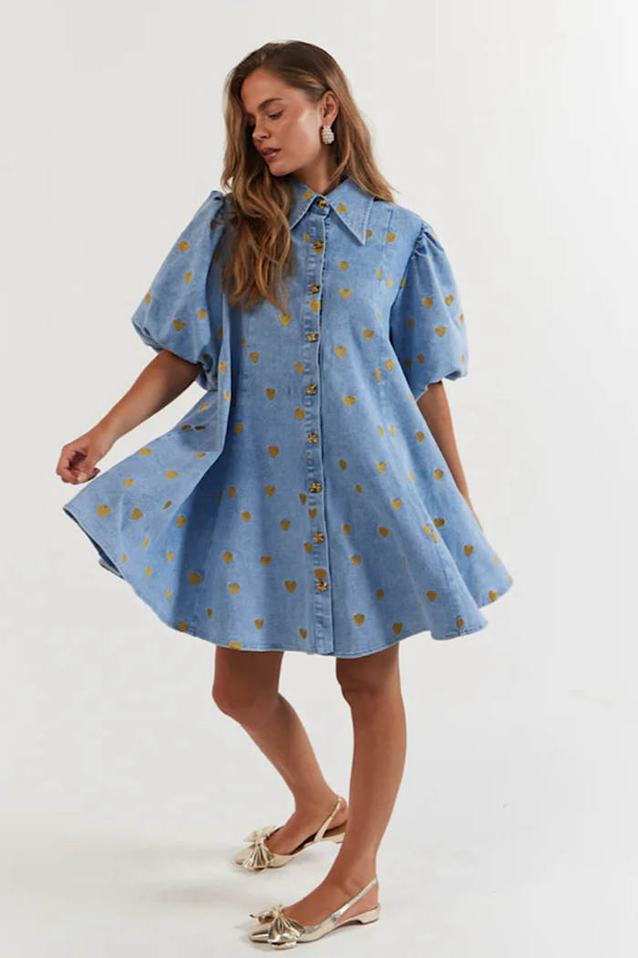 LA BOHEME GIRLS PEYTON MINI DRESS DENIM HEARTS