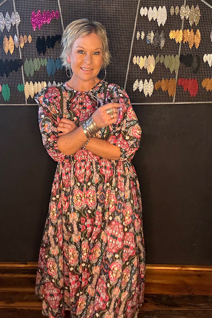 REMI MAXI DRESS - OLIVE FLEURON
