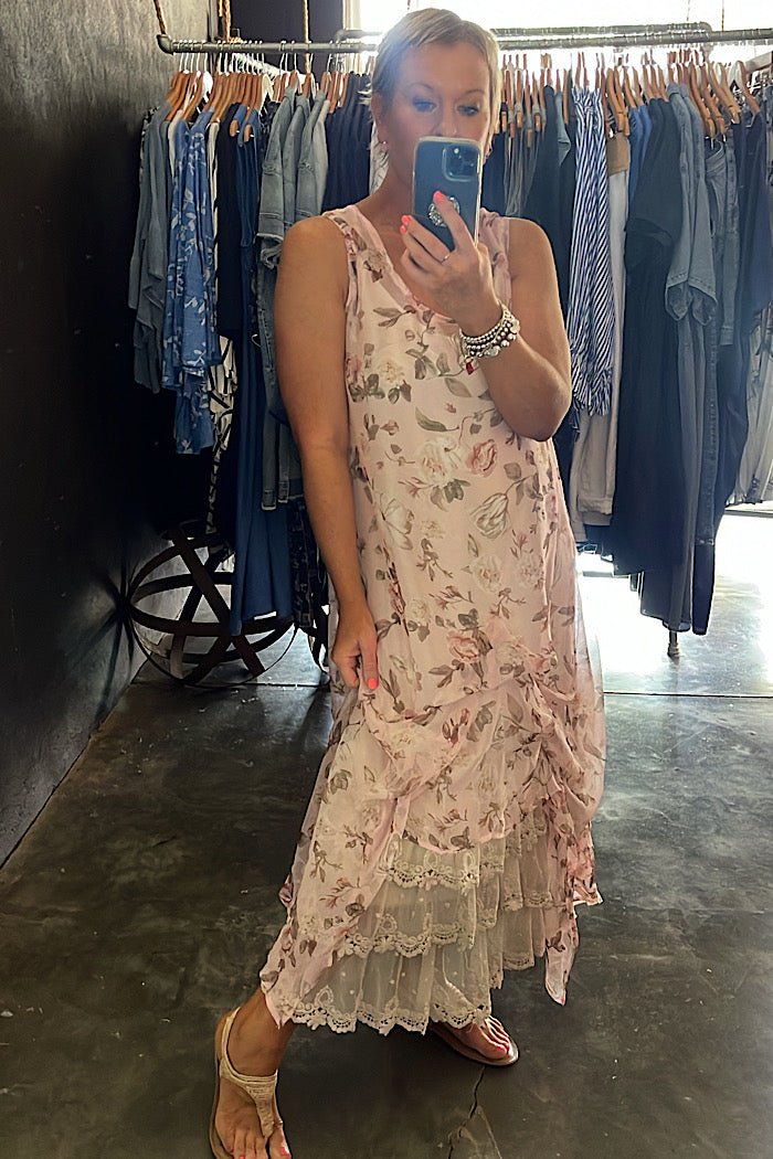 CHIFFON ANNABELLA DRESS - PINK PEONY