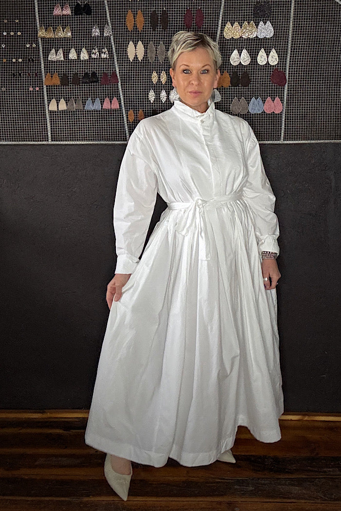 WINIFRED COTTON POPLIN DRESS - WHITE