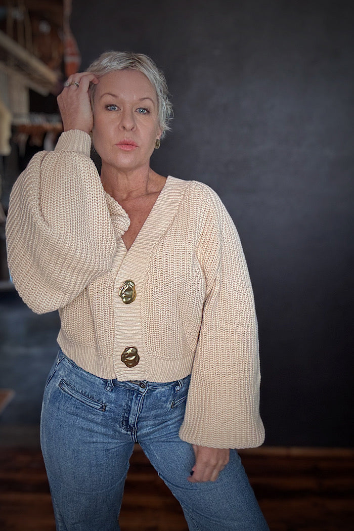 LA BOHEME GIRLS CROPPED ELSIE CARDI - STONE