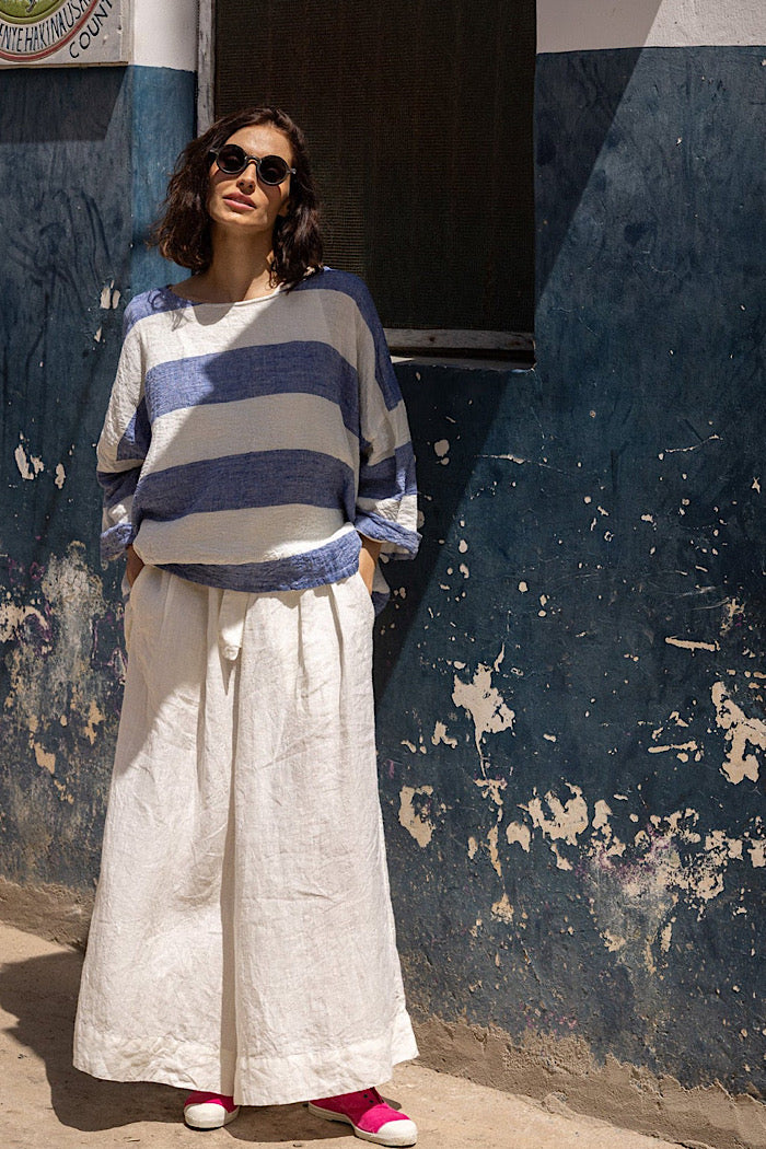SABA LINEN TOP - BLUE STRIPE