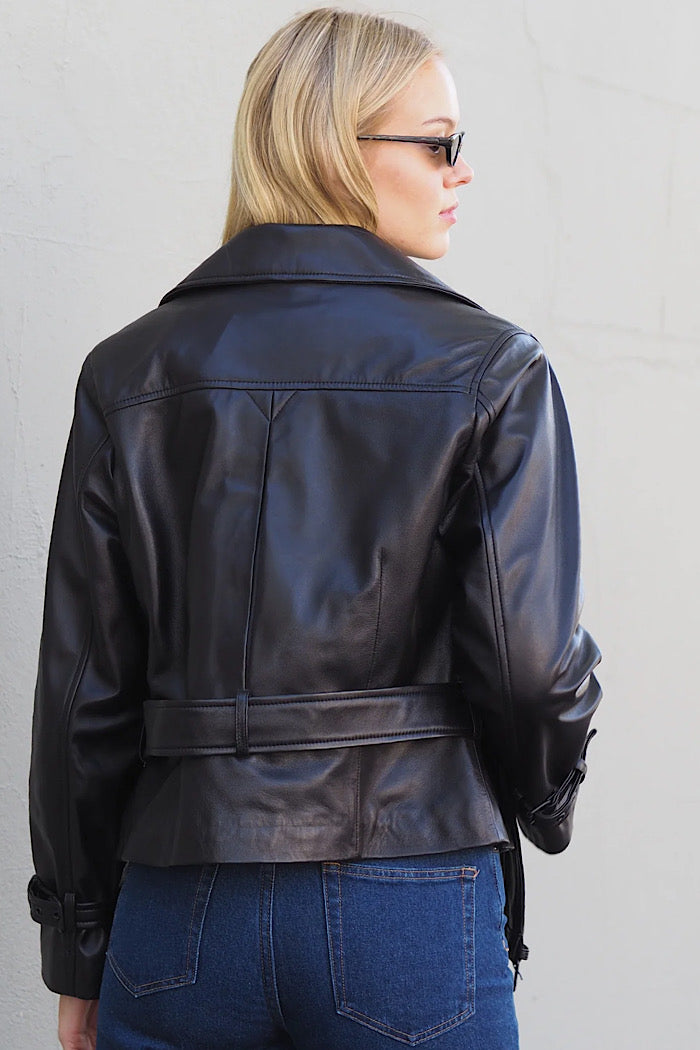 ELYSE BIKER LEATHER JACKET - BLACK