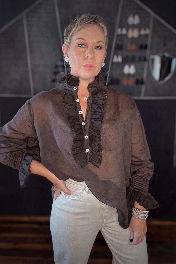 ODILE COTTON SILK BLOUSE - CHOCOLATE