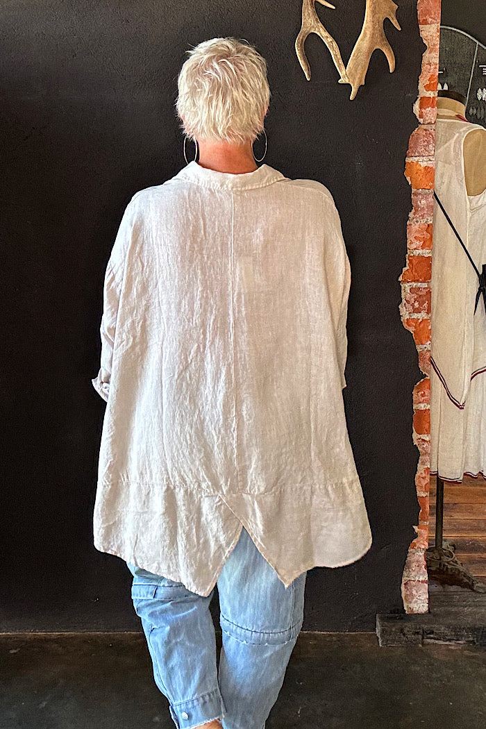 MONTAIGNE FRANCOIS LONG SLEEVE LINEN BUTTON UP SHIRT - NATURAL