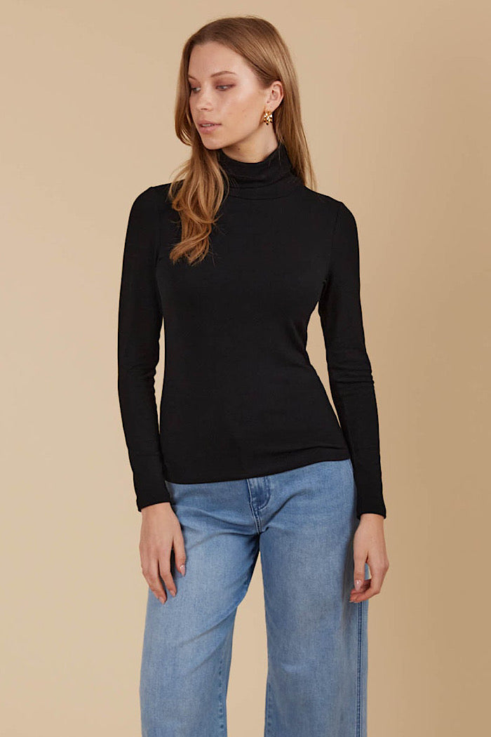 NARIA ROLL NECK TOP - ONYX