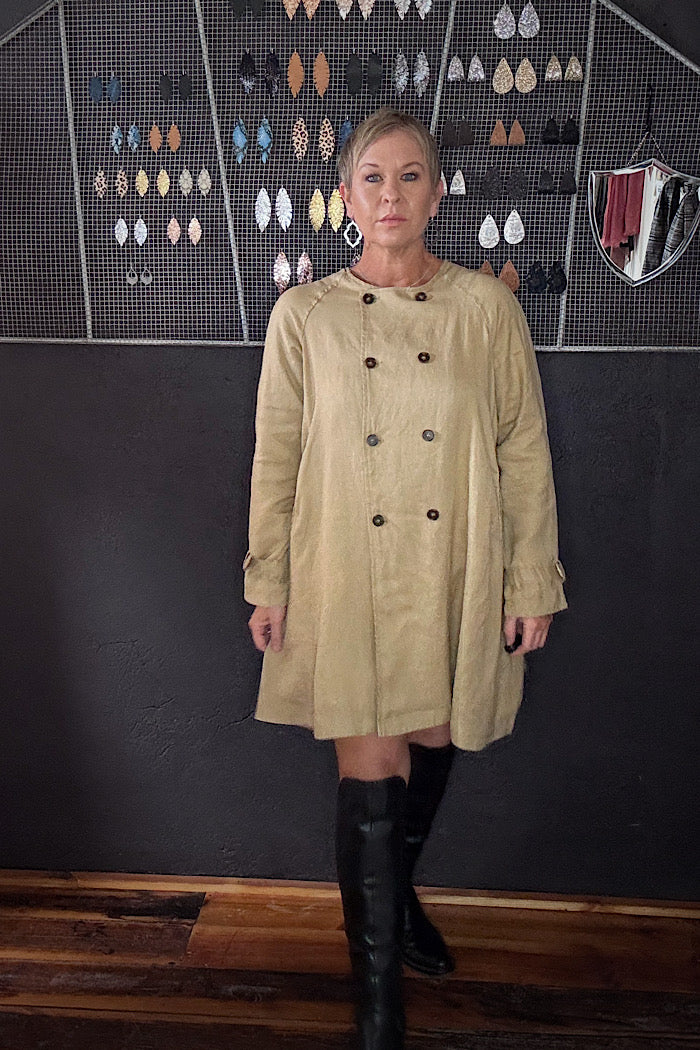 BERG FRENCH LINEN COLLARLESS PEACOAT - CAMEL