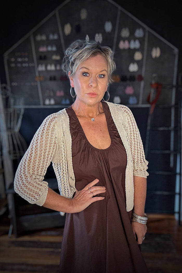 HOLEY CHIC CARDI - ECRU