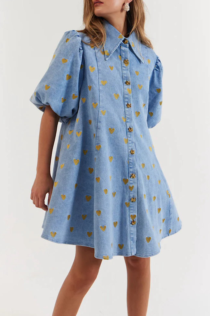 LA BOHEME GIRLS PEYTON MINI DRESS DENIM HEARTS