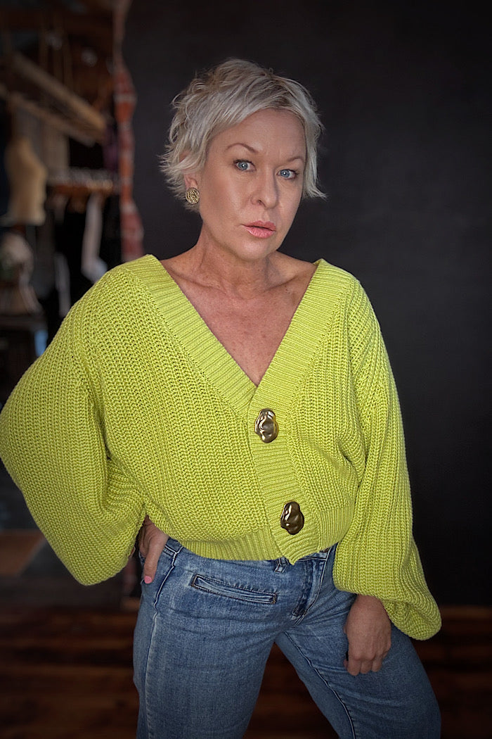 LA BOHEME GIRLS CROPPED ELSIE CARDI - MATCHA