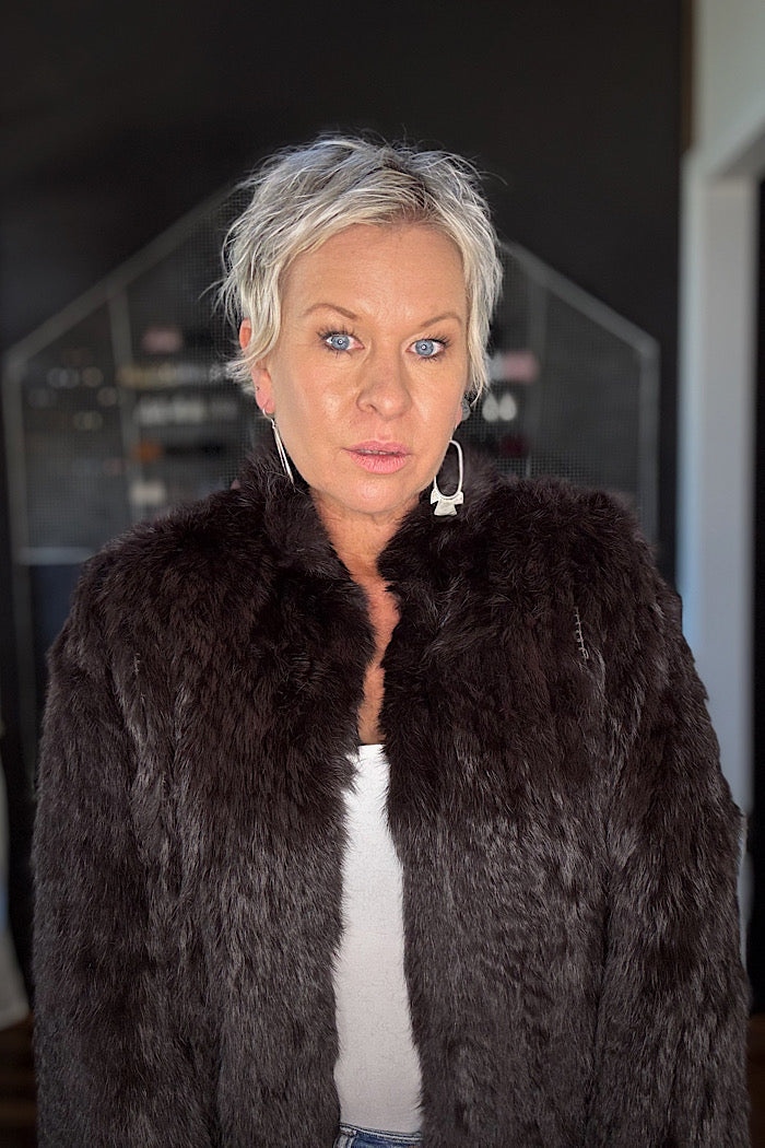 MOLLY HIGH NECK FUR COAT - CHOCOLATE