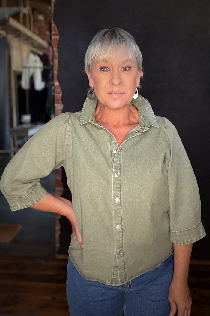 LOLLY’S LAUNDRY BONO SHIRT - DUSTY GREEN