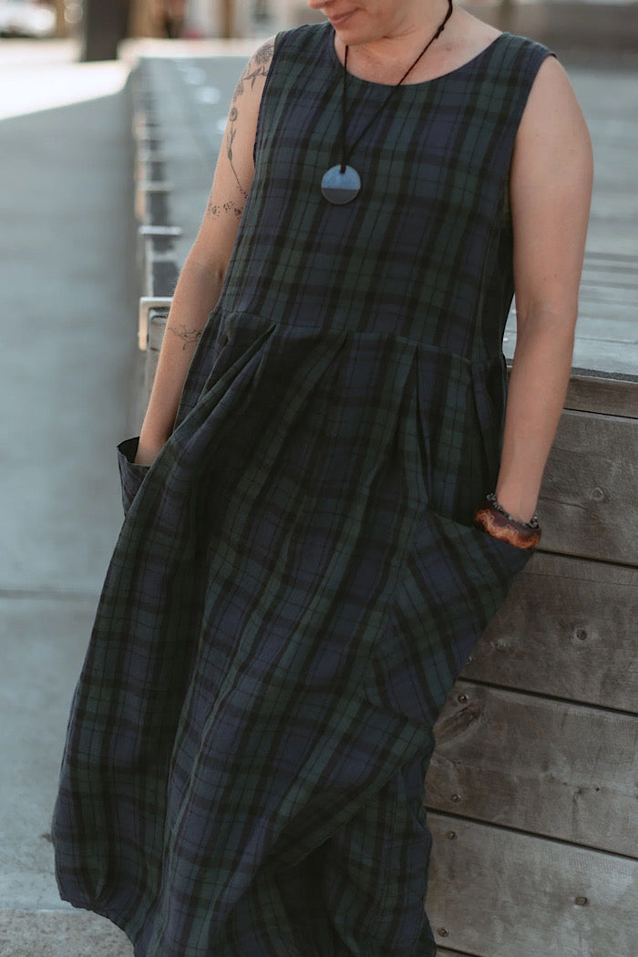 SARTENE FRENCH LINEN TARTAN DRESS
