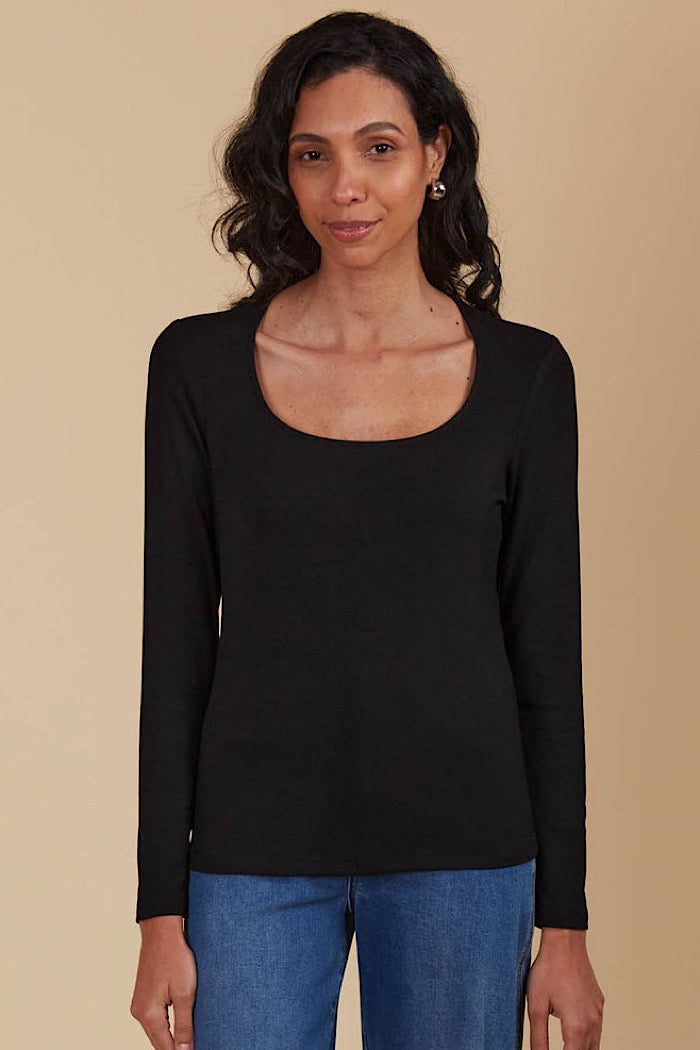 NARIA SCOOP NECK TOP - ONYX