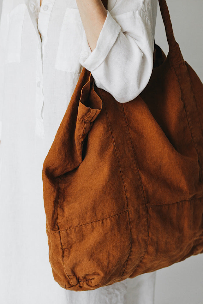 OVERSIZED LINEN TOTE - MUSTARD