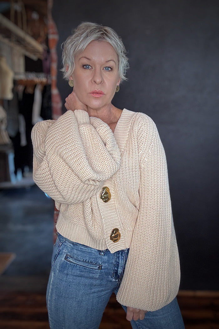 LA BOHEME GIRLS CROPPED ELSIE CARDI - STONE