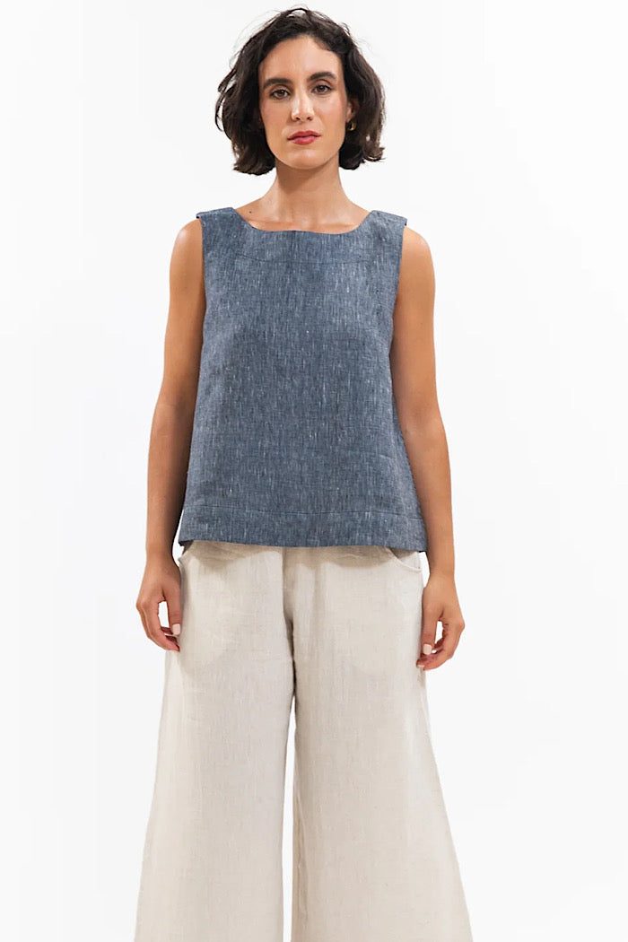 ELLIS SHELL TOP - NAVY PINSTRIPE