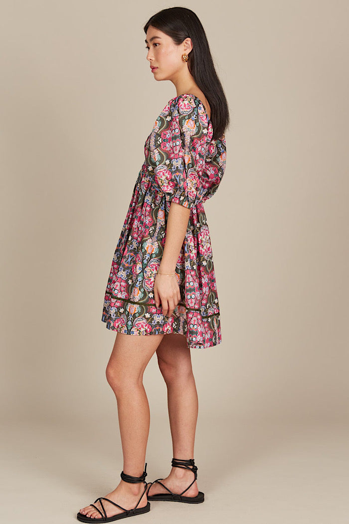 REMI MINI DRESS - OLIVE FLEURON