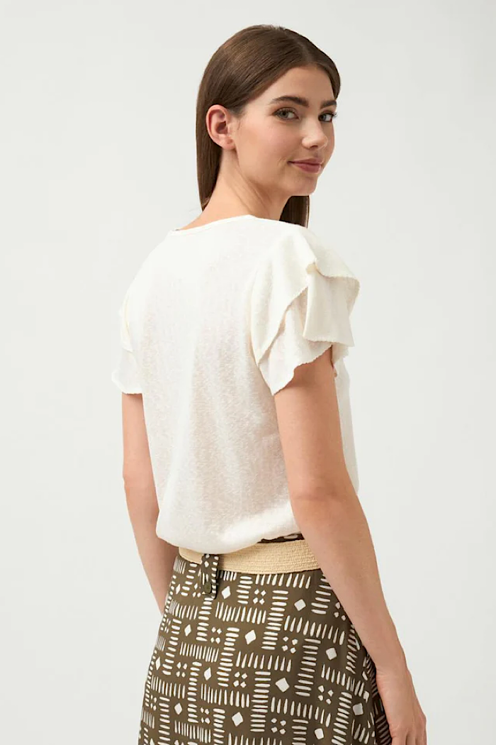 NORBERTA FLUTTER SLEEVE T-SHIRT - NATURAL