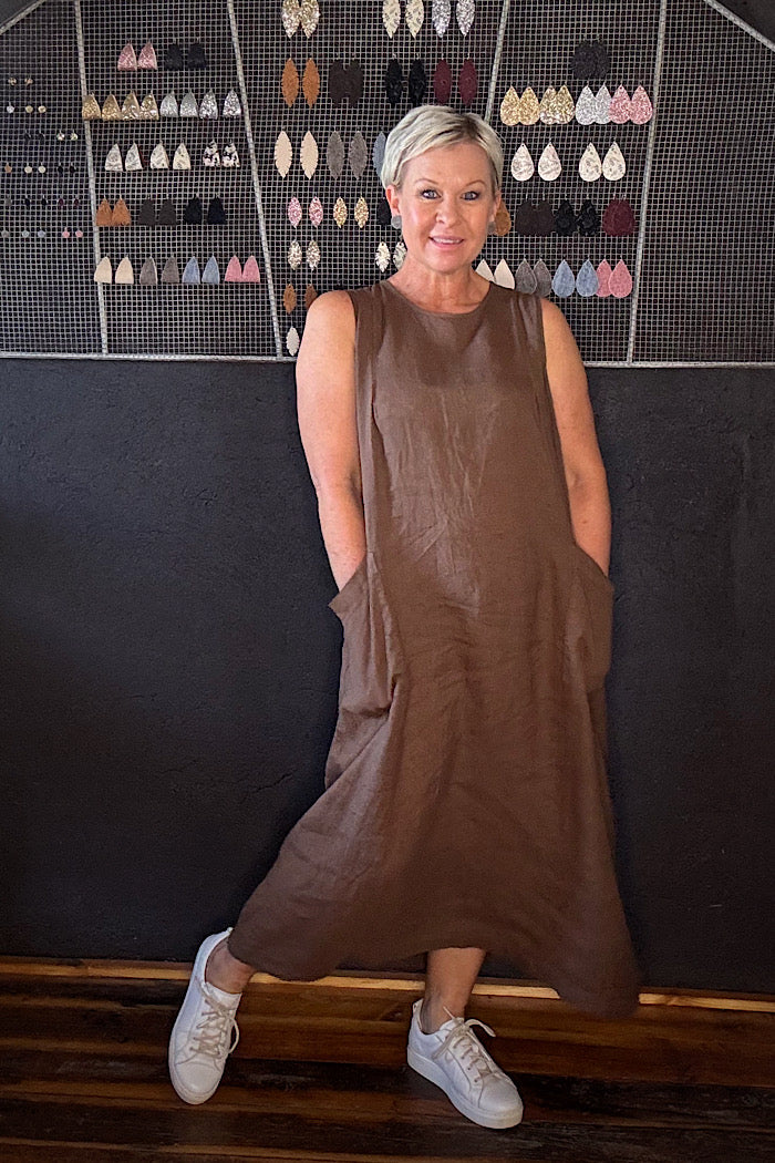 MONTAIGNE LINEN REMY DRESS - TOBACCO