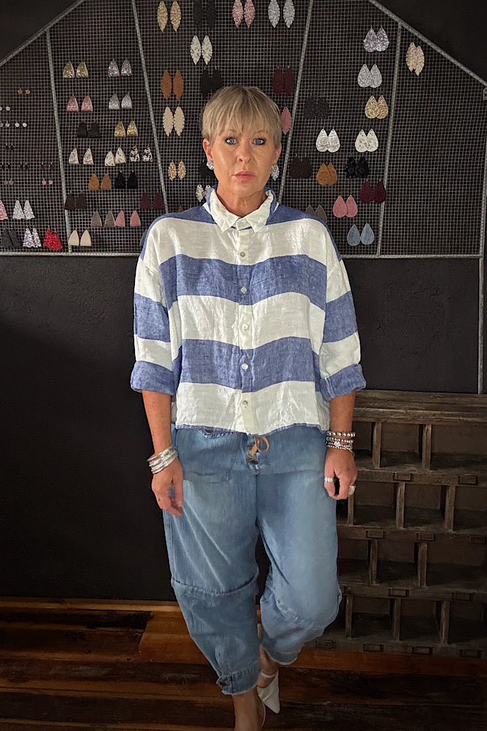 MOYO LINEN SHIRT - BLUE STRIPE