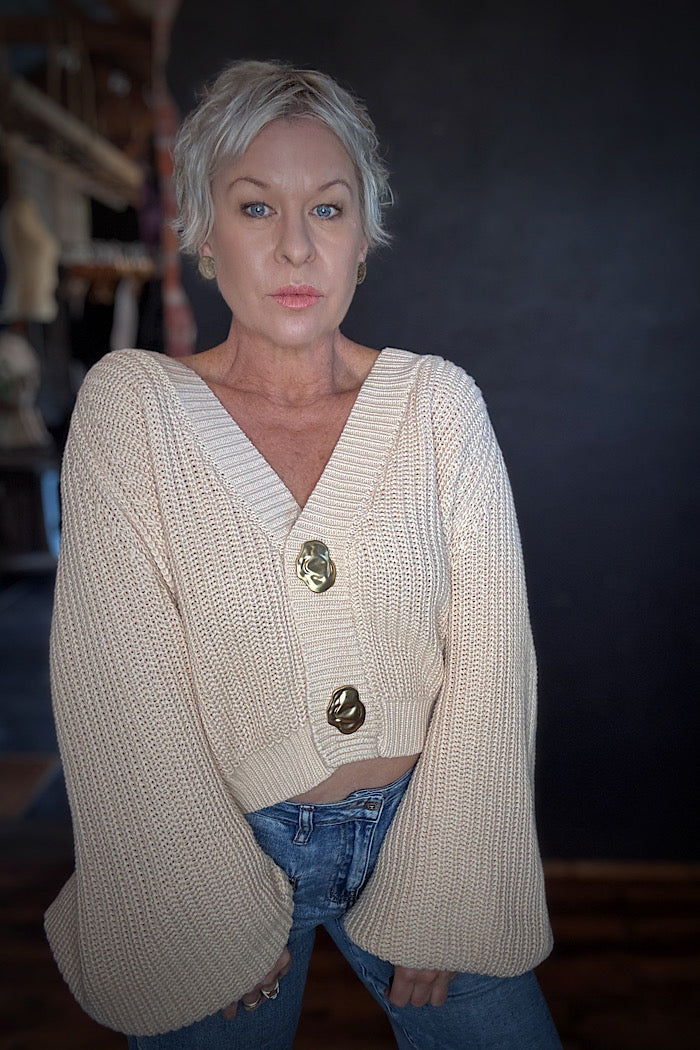 LA BOHEME GIRLS CROPPED ELSIE CARDI - STONE