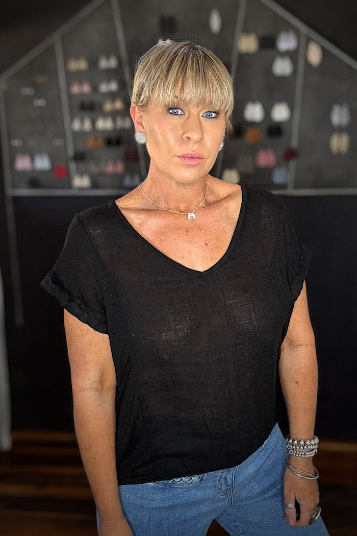 MIA LINEN TEE- BLACK