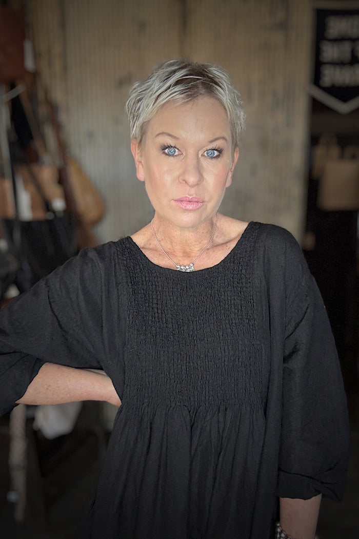 ANNABELLE LINEN DRESS - BLACK