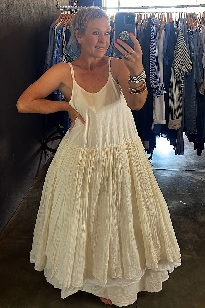 AMELIE LONG TUTU SLIP DRESS - WARM WHITE