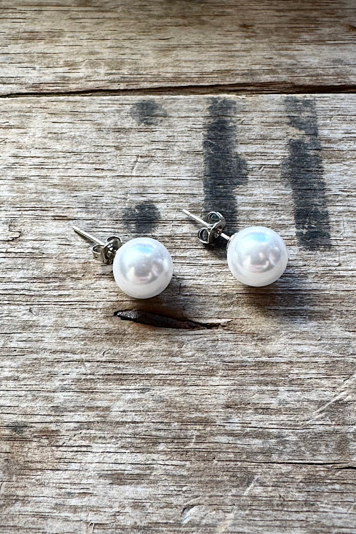 STERLING SILVER 10MM PEARL STUDS