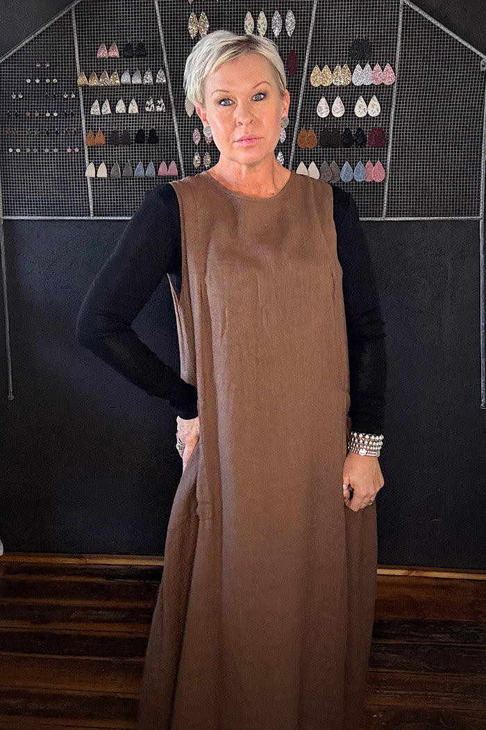 MONTAIGNE LINEN REMY DRESS - TOBACCO