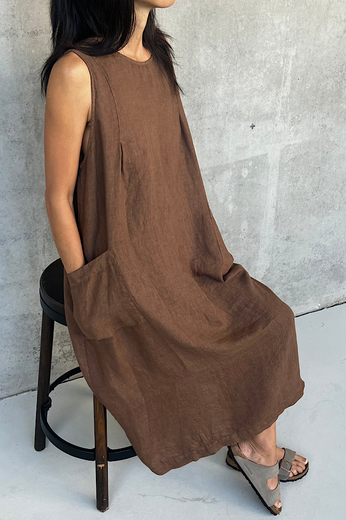 MONTAIGNE LINEN REMY DRESS - TOBACCO