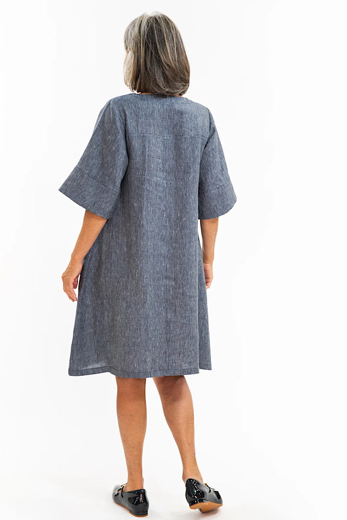AVERY DRESS - NAVY PINSTRIPE