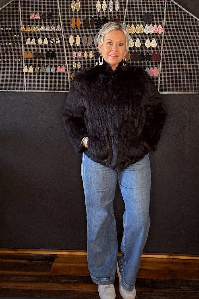 MOLLY HIGH NECK FUR COAT - CHOCOLATE