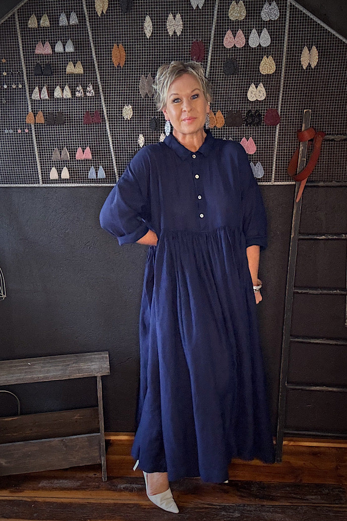 EDITH LINEN DRESS - INDIGO