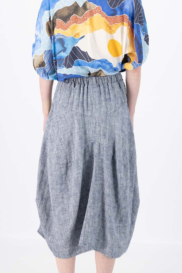OLGA DE POLGA MILWAUKEE PANORAMA SKIRT - NAVY HERRINGBONE LINEN